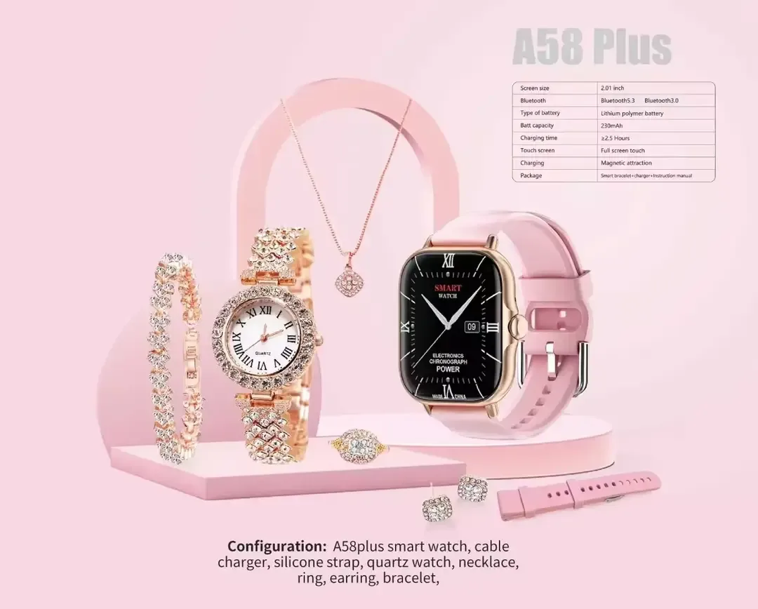 A58 Plus 6-in-1 Smartwatch Gift Set for Women
