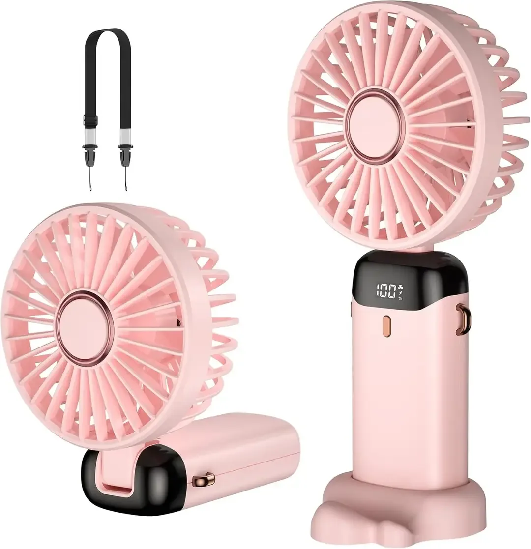 Rechargeable Mini Handheld Fan with LED Digital Display & 5 Speeds