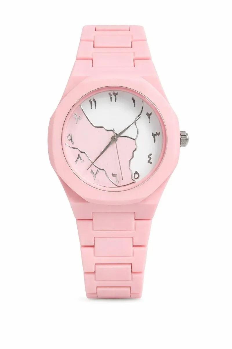 Women's Arabic Analog Watch  Pink Rubber Strap Numeral Cute Dial Wristwatch MZ2145200024RRRRCN