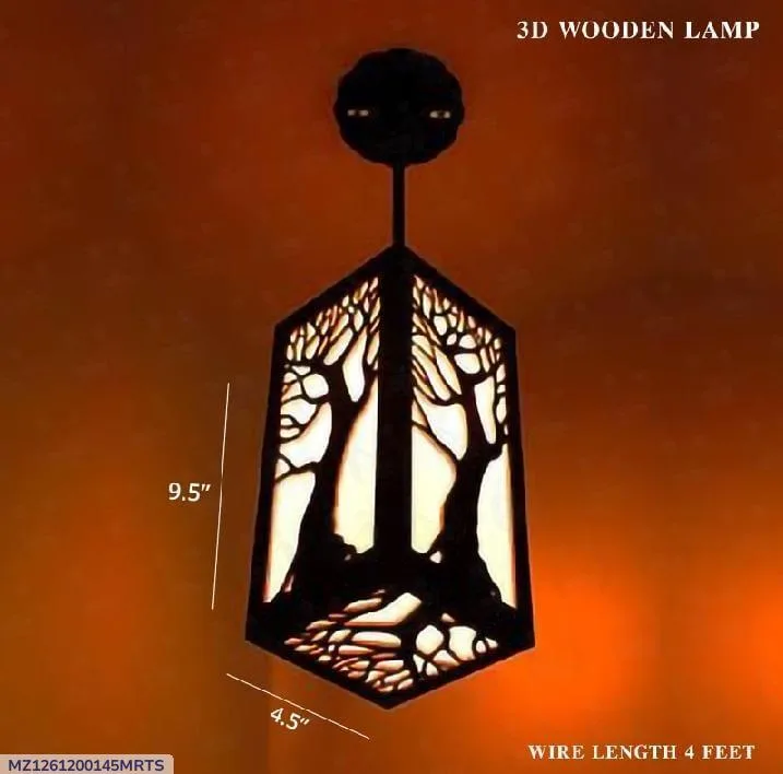 3D Wooden Ceiling Lamp Tree Silhouette Design Hanging Light